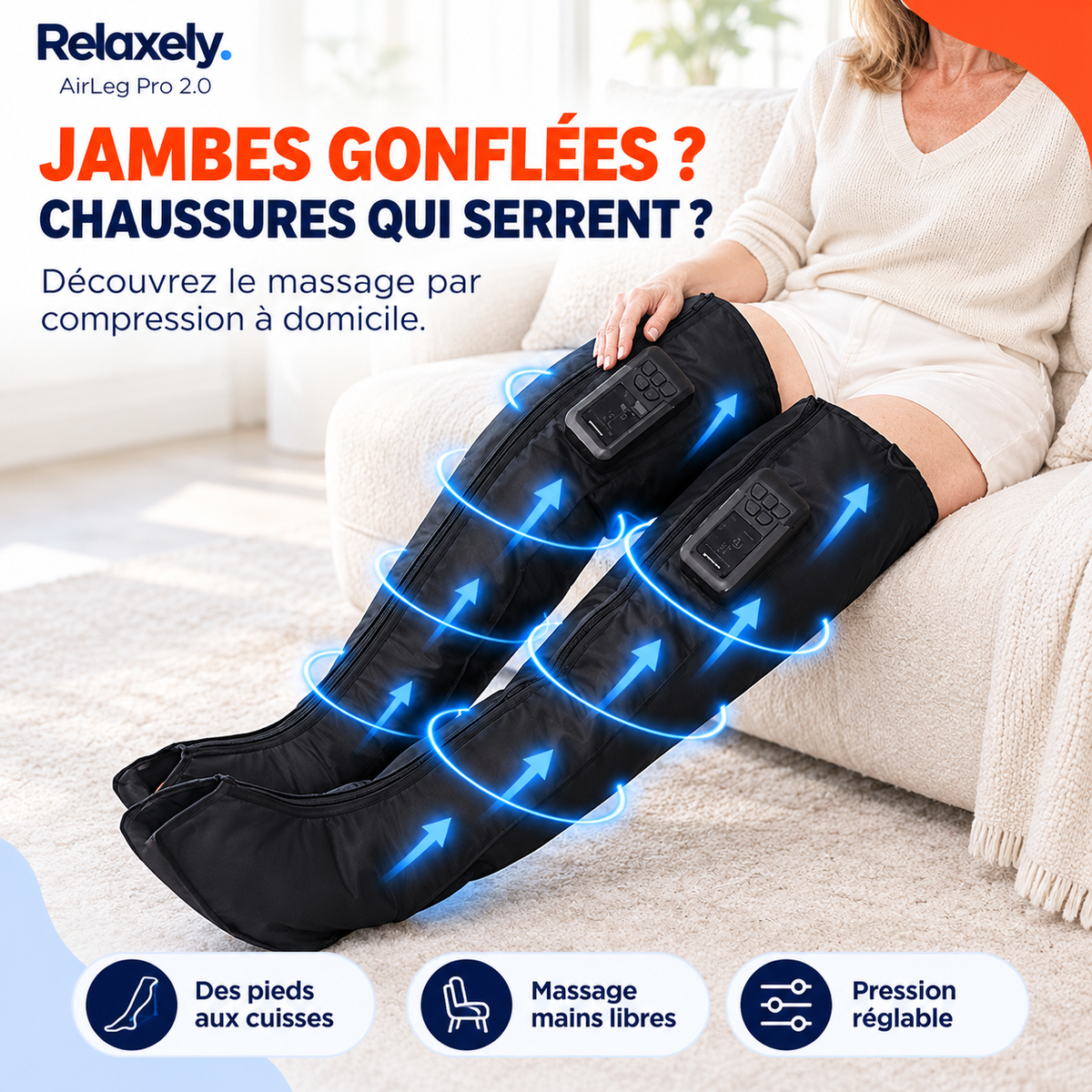 AirLeg Pro 2.0 | Masseur de jambes par compression pour des jambes légères et dégonflées