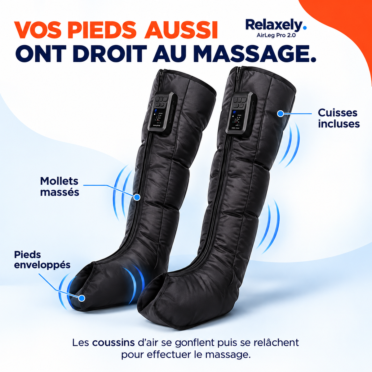 AirLeg Pro 2.0 | Masseur de jambes par compression pour des jambes légères et dégonflées