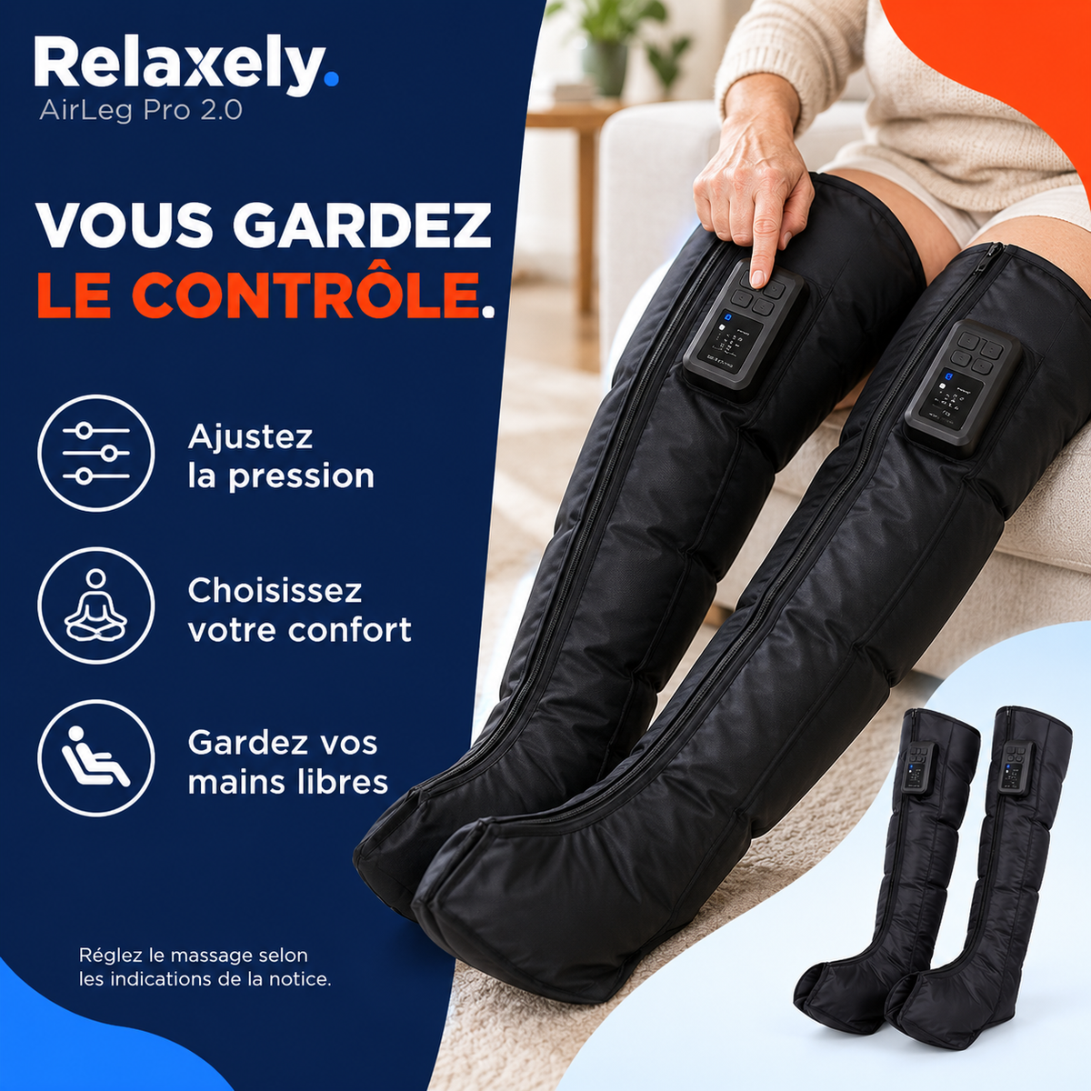 AirLeg Pro 2.0 | Masseur de jambes par compression pour des jambes légères et dégonflées