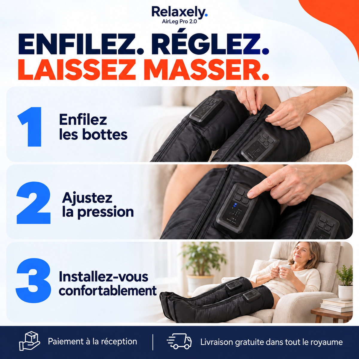 AirLeg Pro 2.0 | Masseur de jambes par compression pour des jambes légères et dégonflées